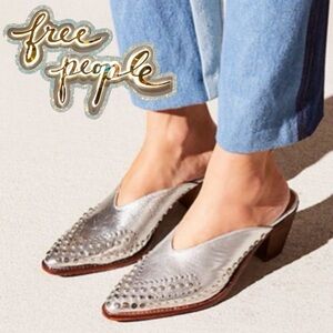 Free People Studded Anya Mule in Silver Sz 38
